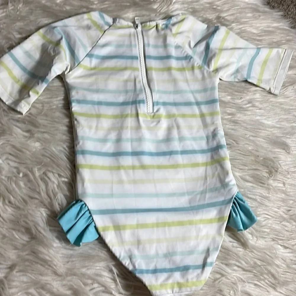‎SugarFoot swim girls 3/4 sleeve ruffle one piece buttery Soft Italian fabric